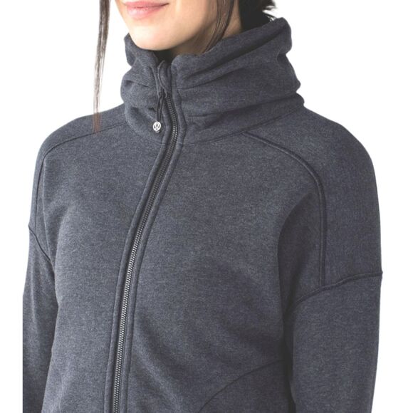 Lululemon Hug It Out Full Zip Sweater Funnel Neck Heathered Black/Grey 12 - Picture 1 of 16